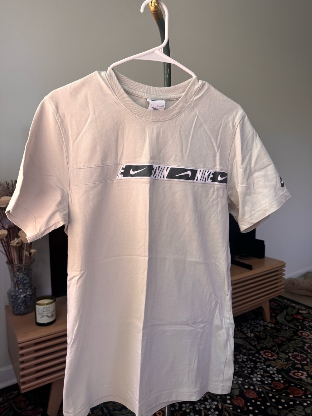Nike Men’s Cream Short Sleeve Logo Tee with Black Accent